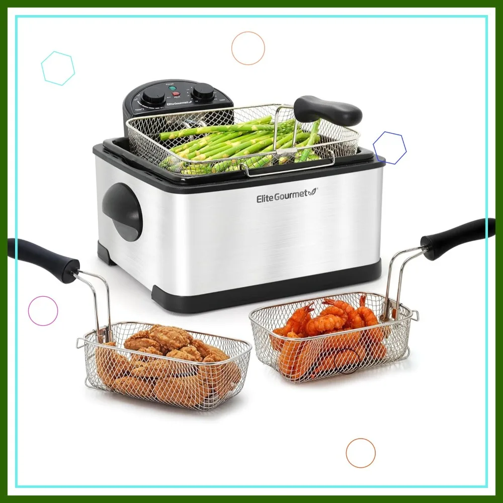 

Electric Deep Fryer 4.5 Qt, 3 Baskets, Timer & Adjustable Temp, Viewing Window, Odor Free Filter