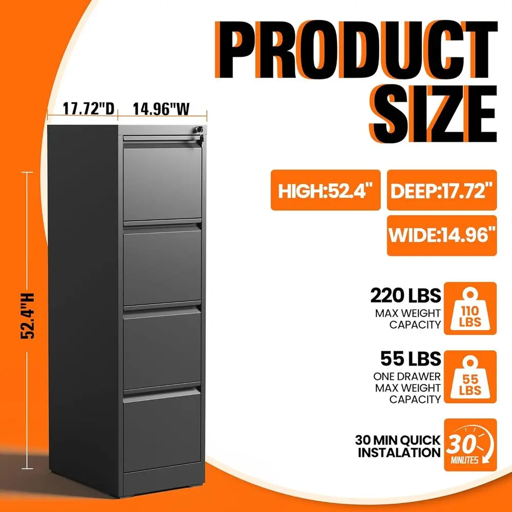 Metal Storage Cabinet for Home or Office, Letter/Legal/A4 Size, Lockable, Assembly Required