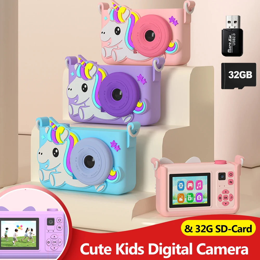 كاميرا رقمية للأطفال كاميرا مزدوجة كاميرا فيديو HD1080 شاشة 2.0 بوصة وحبل بطاقة SD 32G لهدية عيد ميلاد الأطفال/عيد الميلاد