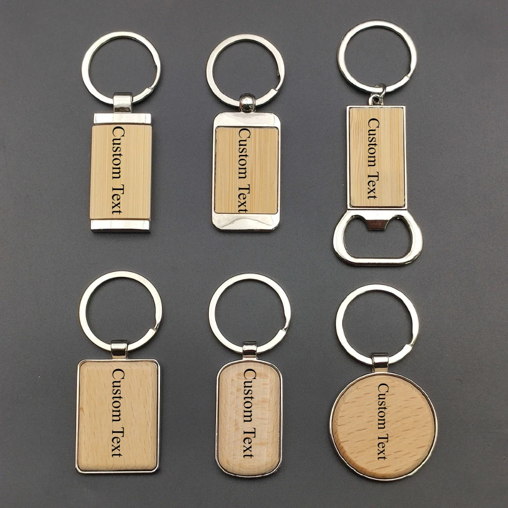

Custom Wooden Keychain Laser Engraved Tags Personalized Name Keyring DIY Key Ring Chain Car Bag Handmade Various Shapes Gift