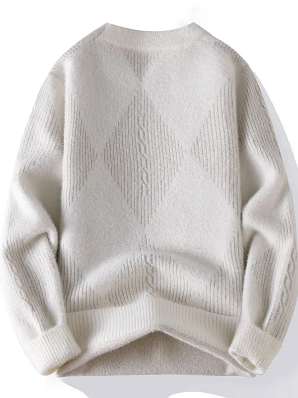 

Мужской вязаный свитер круглого цвета Ne Thiened из искусственной норки, осень-зима, теплая повседневная одежда, нейлон, полиэстер, смесь ромбовидных узоров