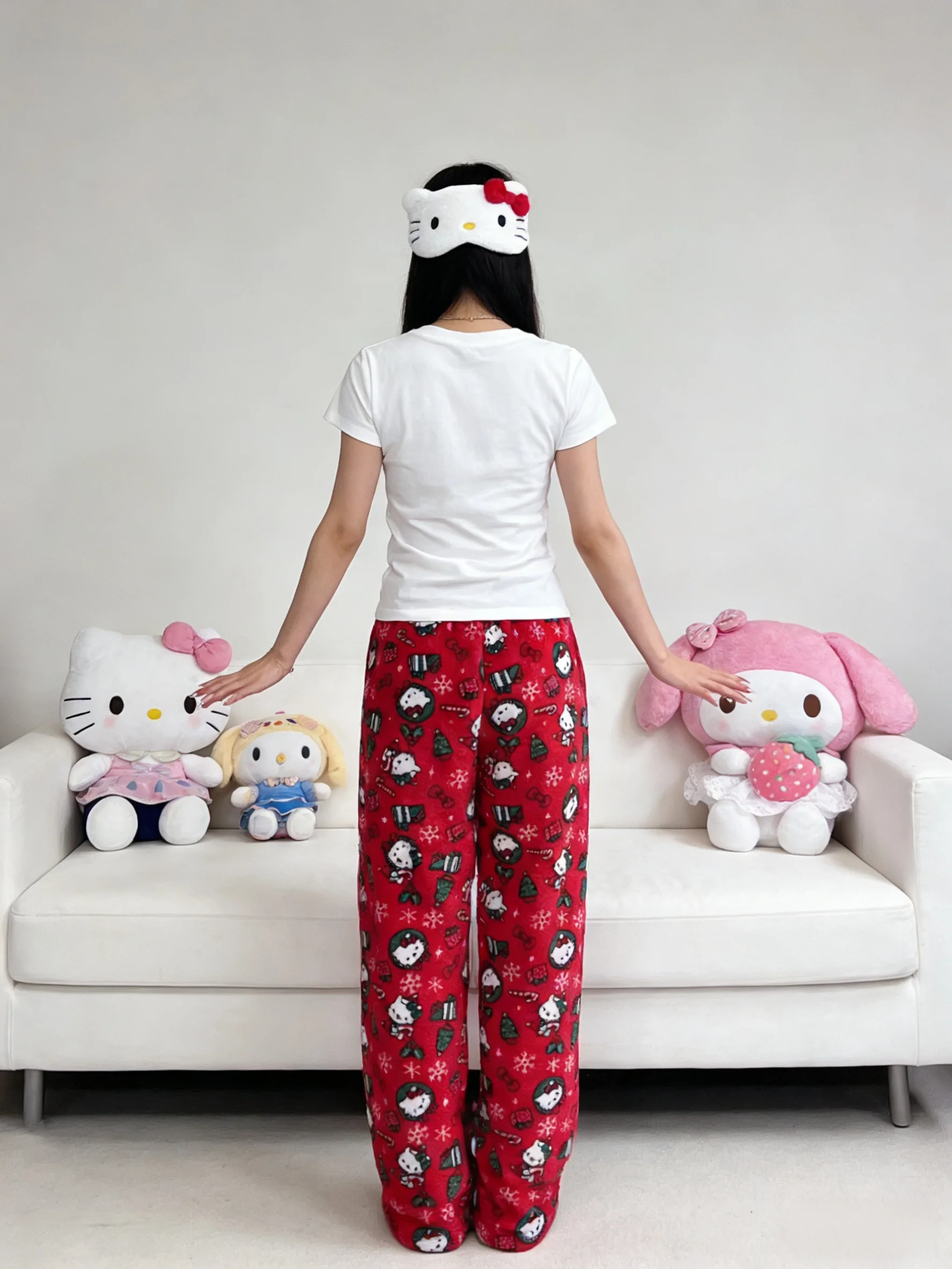 Hello Kitty Christmas Collection: Flannel Sleep Pants, Red Warm Lounge Pants for Couples, Party Outfits! Perfect Holiday Gifts! view 3
