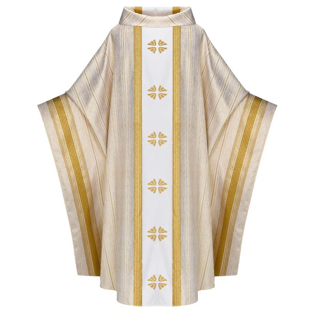 Long Cassocks for Clergy Men Priest Costume Pullover Prayer Robe Men Vestments Printed Chasuble and Stole Christian Priest Robe