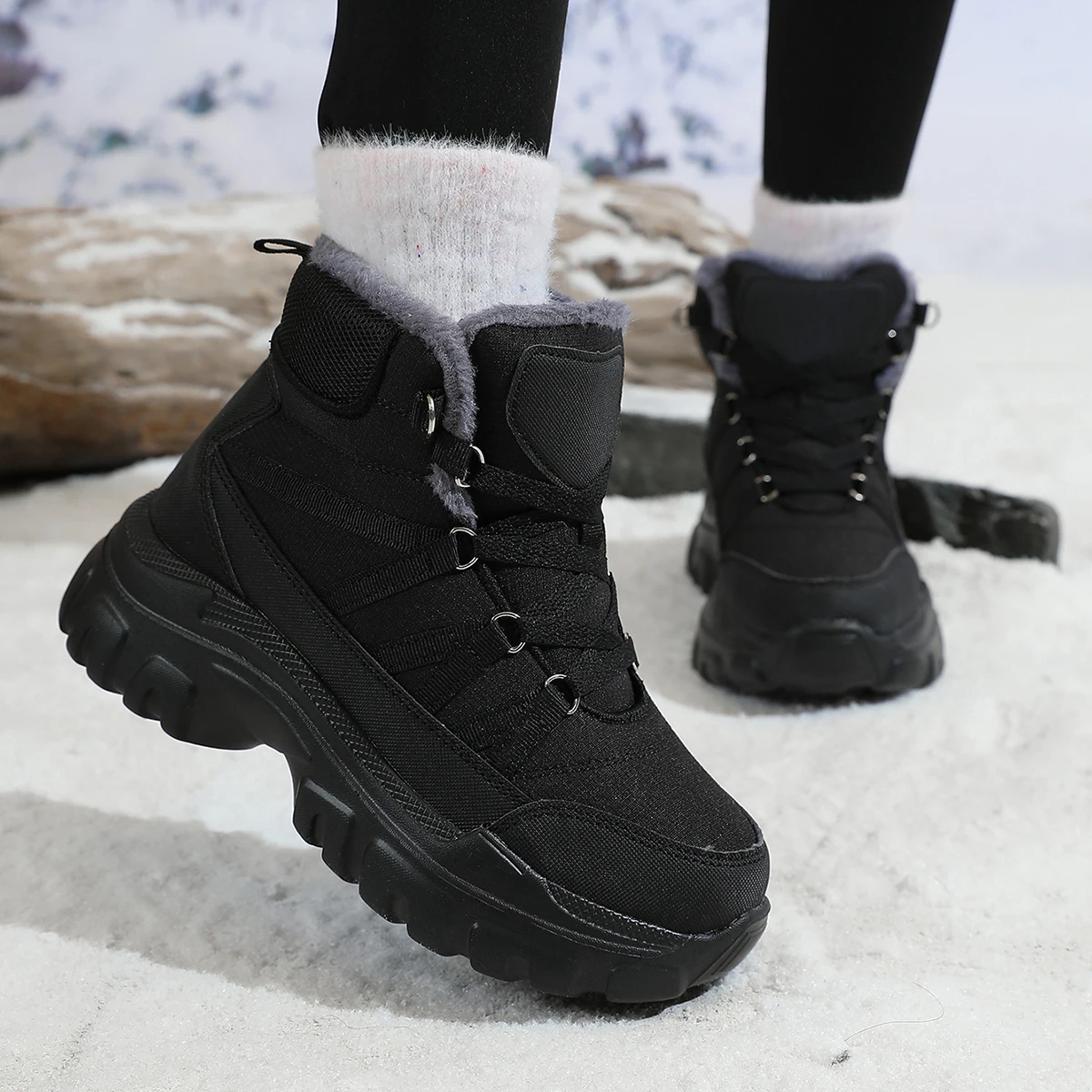 

2025 New Luxury Brand sneakers Shoes Thick Sole Ankle Boots Warm Plush Cotton Shoes Women's Casual Winter Boots