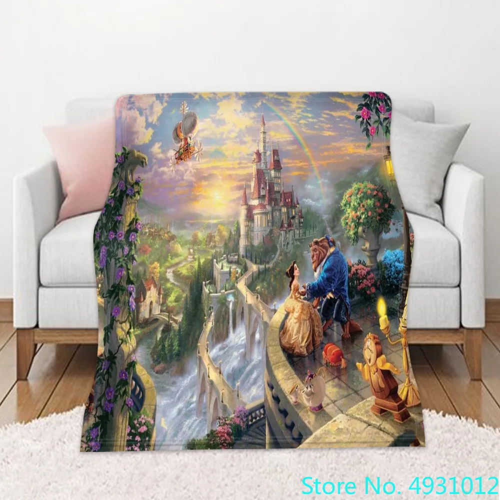 

Cartoon Princess Beauty and Beast Blankets Plush Throw for Sofa Bed Cover Single Twin Bedding Baby Girls Children Gift