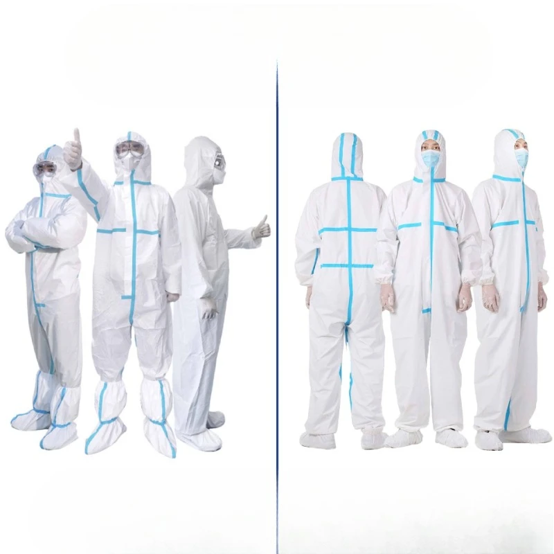 Disposable Protective Coverall, PP+PE Breathable Membrane Hooded Suit Waterproof Thick Durable for Industrial Safety Protection