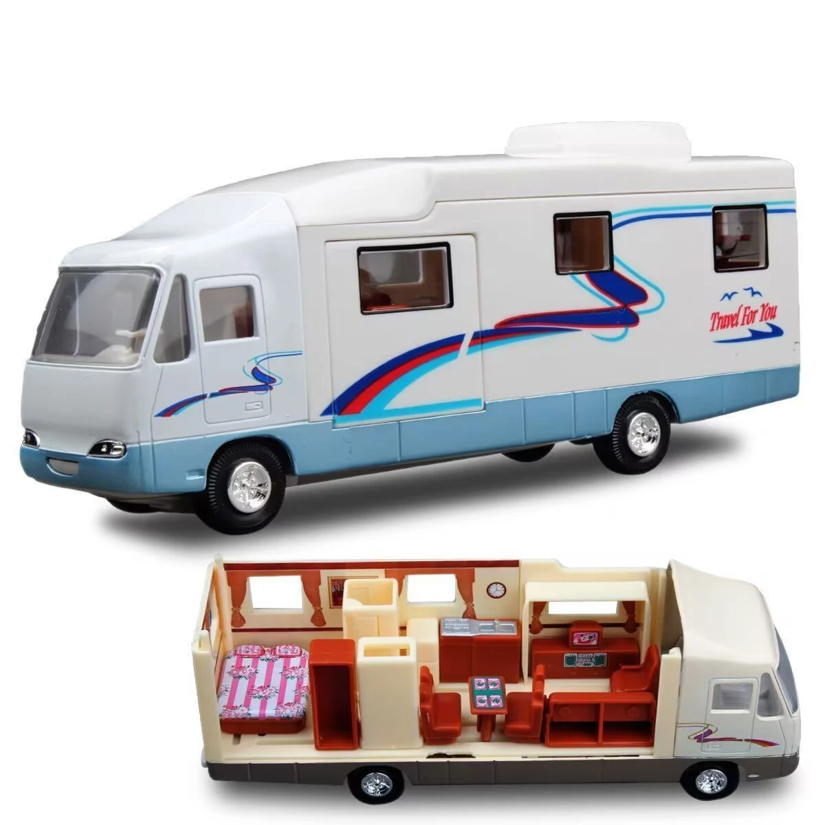 1:30 Diecast Luxury RV Recreational Vehicle Car Model Metal Camper Van Motorhome Touring Catering Car Model Childrens Toys Gifts