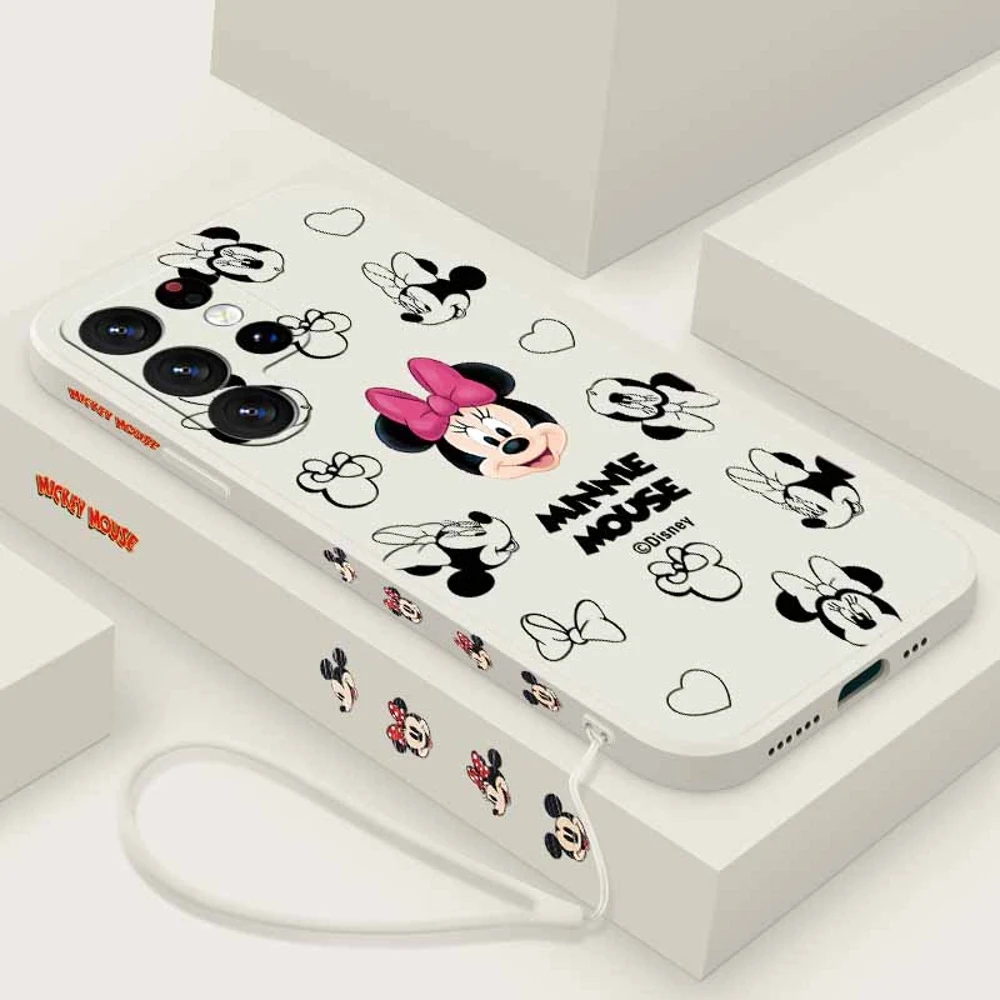 Minnie Mickey For Samsung S26 S25 Edge S24 S23 S22 S21 S20 FE Ultra Plus Lite Liquid Left Rope Phone Case