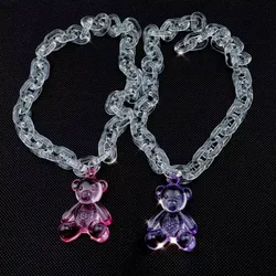 Punk Fashion Cute Transparent Bear Pendant Necklace Personalized Acrylic Chain Cute Small Bear Clavicle Chain for Women Girls
