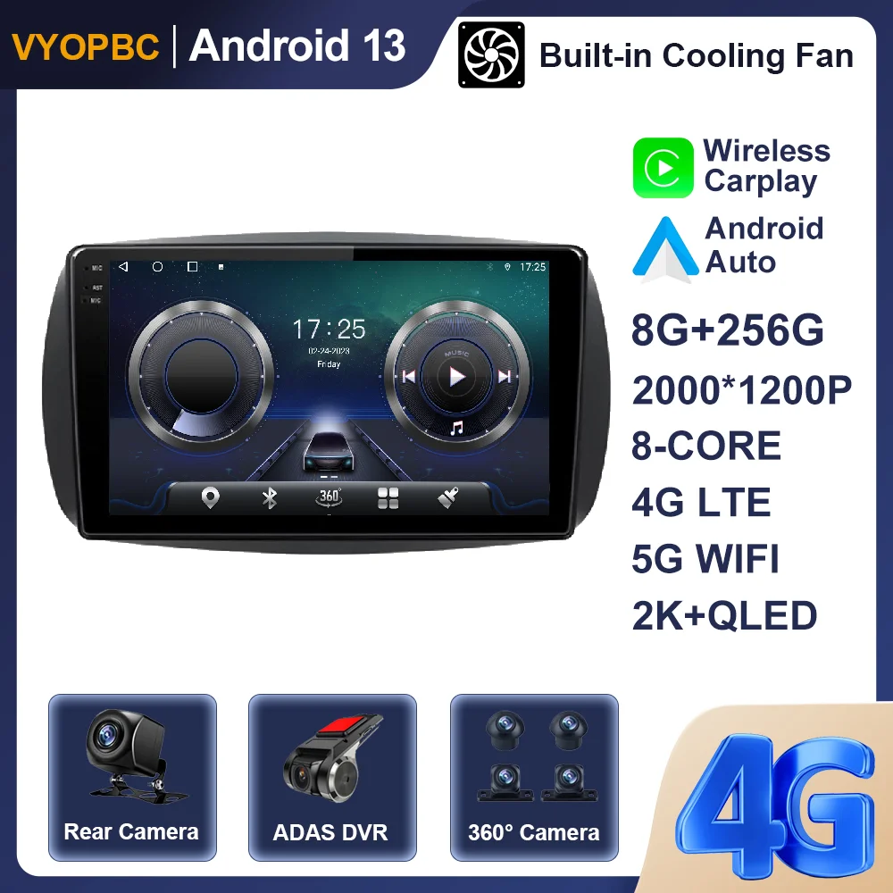 

Android 13 For Mercedes Benz Smart Fortwo 2016 Car Radio AHD Video WIFI Stereo Multimedia Navigation GPS SWC 4G ADAS No 2din BT