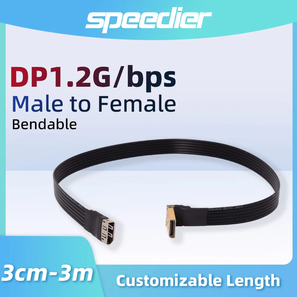 DP 1.4 Male To Female Extension Cable Display Port DP1.2/1.4/2.1 HDR/DSC Elbow Flat Thin Soft for GPU Graphics Card Adapter