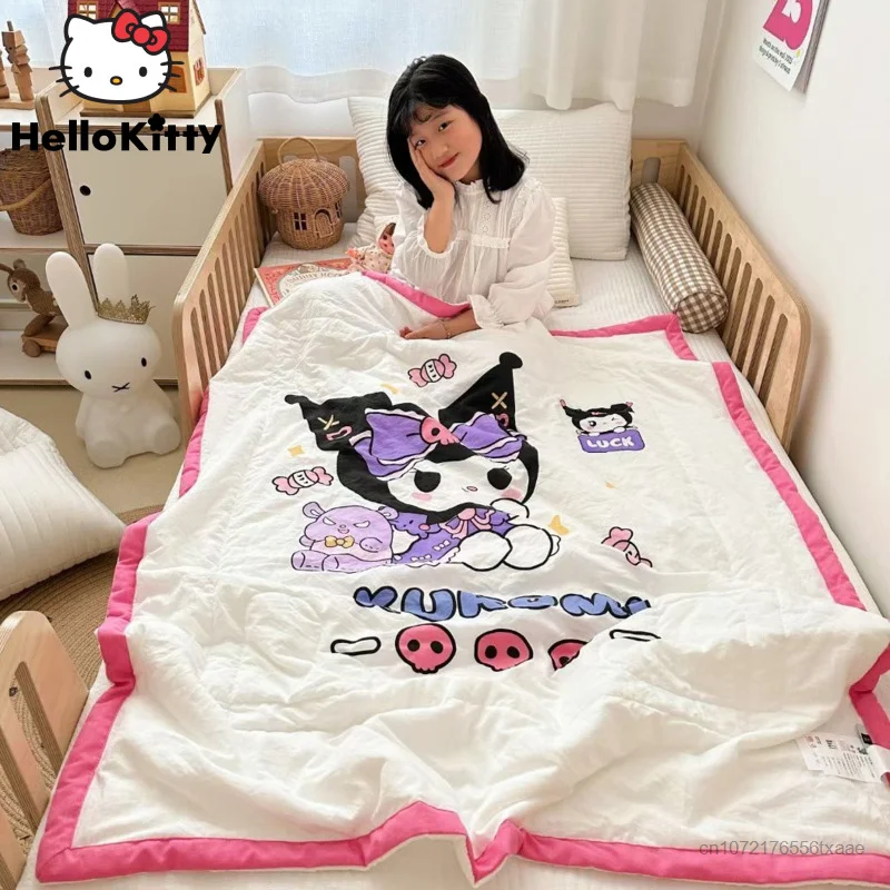 

Sanrio Kuromi Cute Quilt Children Summer Mosquito Repellent Blanket Aircondition Thin Quilt Lounge Chair Towel Mermaid Blankets