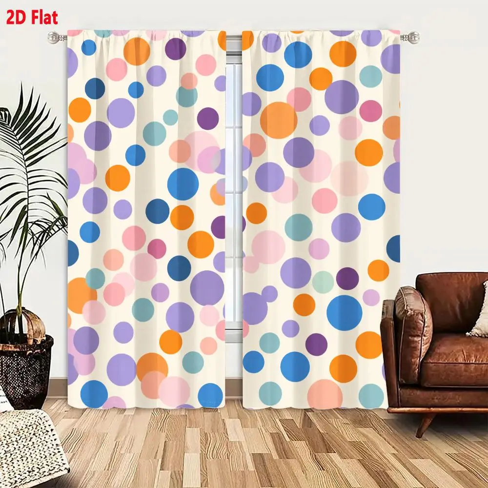 2Pcs Curtains 2D Flat Seamless Abstract Overlapping Circles Pattern Pastel Orange Pink Lavender Blue Teal On Cream Background Wi