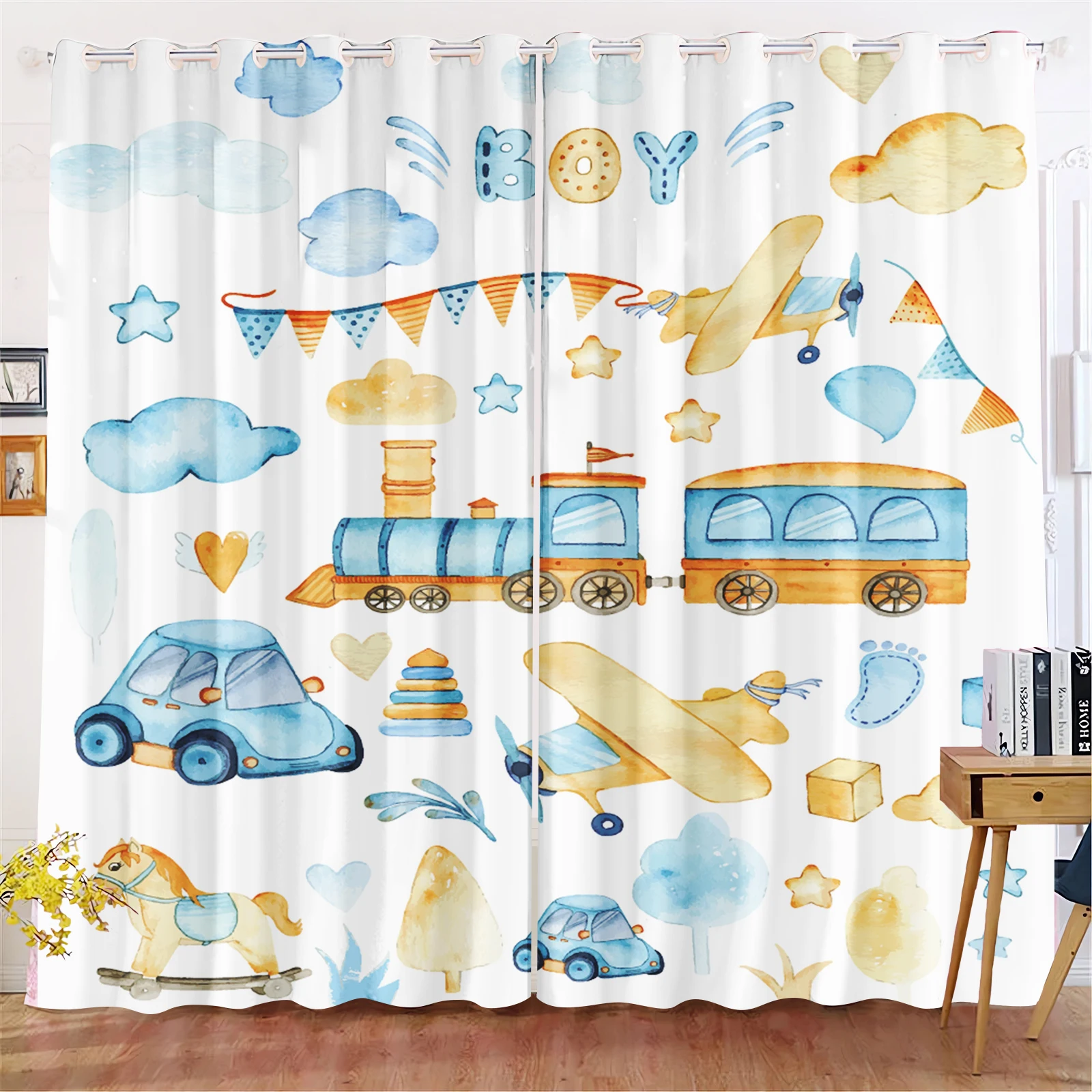 Cartoon Car Curtain Engineering Vehicle For Boys Bedroom Living Room Window Blackout Partition Style Home Decoration