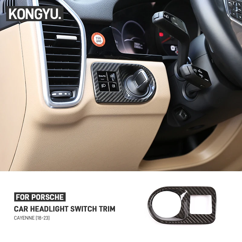 

Для Porsche Cayenne 18-23 настоящая сухая рамка переключателя фар автомобиля из углеродного волокна, наклейка, отделка, аксессуары для украшения интерьера