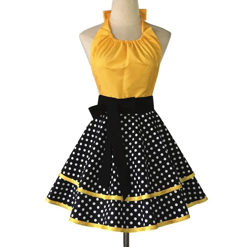 

Polka Dot Printed Cotton Apron Kitchen Cooking Baking Smock Dress for Women Maid Work