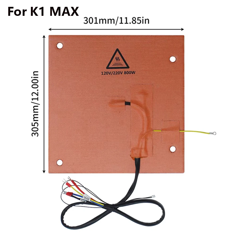 For Creality K1 Max 120V/220V Imported Dual Voltage Nylon Fabric Heating Pad 305*301mm 800W 157° Heater Bed Mat for K1 MAX Parts 4