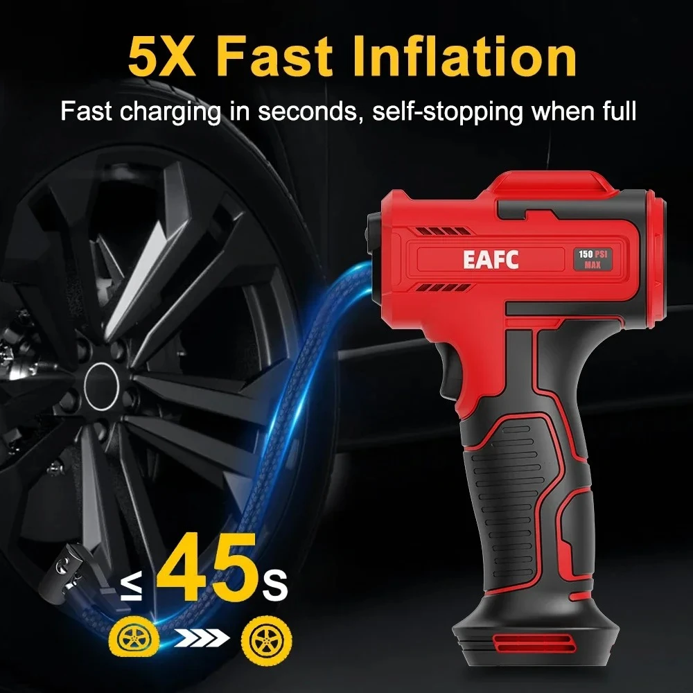 EAFC Inflador de Neumáticos Inalámbrico para Auto, 120W, Compresor de Aire Recargable, Portátil, con Pantalla Digital, Bomba Eléctrica para Inflar Neumáticos de Auto, Bicicleta y Motocicleta