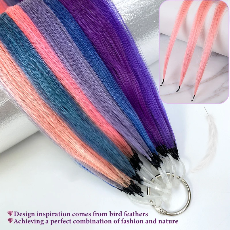 ADEIRS Color Feather New hair extensions Straight 100%  Human Hair Microring Extensions Blonde Color Purple Blue Pink Color