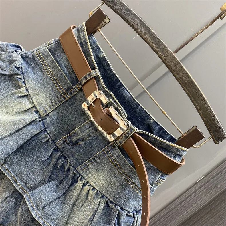 Girls Dress 2026 Summer New Denim Short Skirt Korean Version Flanged Cake Skirt Elastic Elastic Waist A-line Skirt Fashion 3-14Y