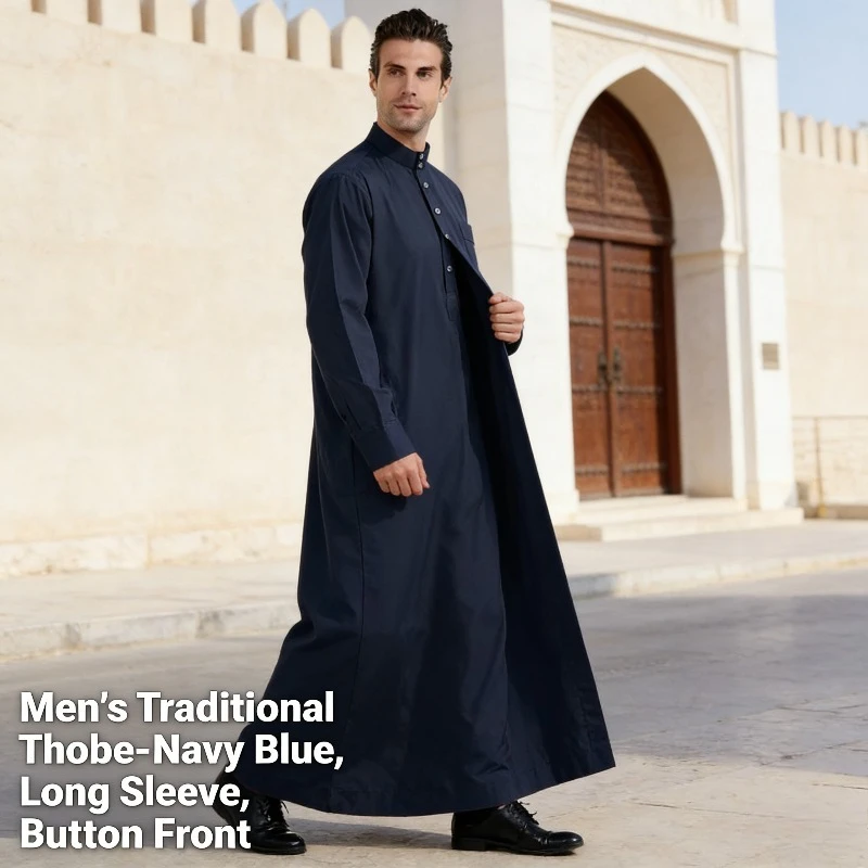 2026 New Arabic Traditional Clothing Middle Eastern Robe with Stand-up Collar and Pocket Design Men's Robe