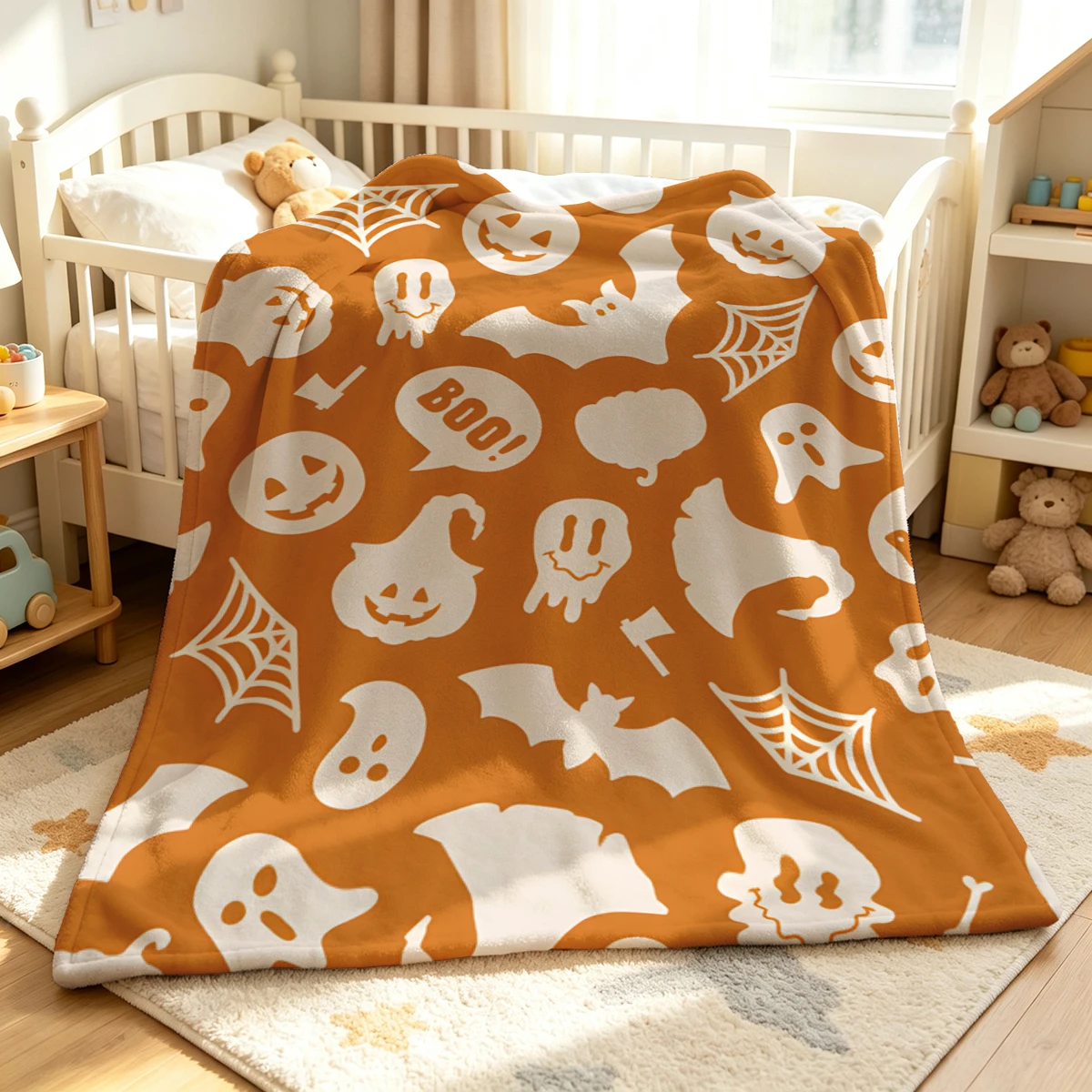 Orange White Halloween Winter Summer Flannel Blanket Throw Fleece Soft Fuzzy Plush Cozy Fleece Blankets for Sofa Ideal Gifts