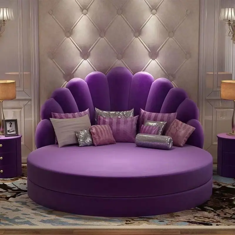 

Round Bed Double Bed Light Luxury Leather Bed Multifunctional Couple Bed Modern Simple Technology