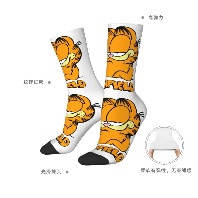 Custom Cool Print Garfield Funny Socks for Men Women Stretch Summer Autumn Winter Funny Cat Crew Socks