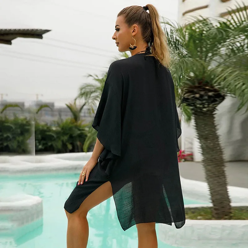 Kombinezon damski z dekoltem w kształcie litery V, kombinezon plażowy z kwiatowym splotem, jeden rozmiar pasuje do wszystkich, koszula z ochroną przeciwsłoneczną ze średnim rękawem