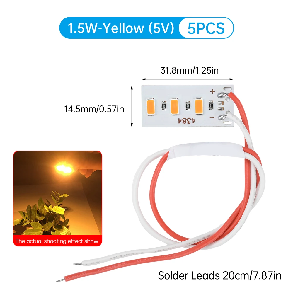 5PCS 1.5W 5V 5730 LED Color Lamp Bead Light Board Bulb With 20cm Line Red Yellow Green Blue Warm White Light
