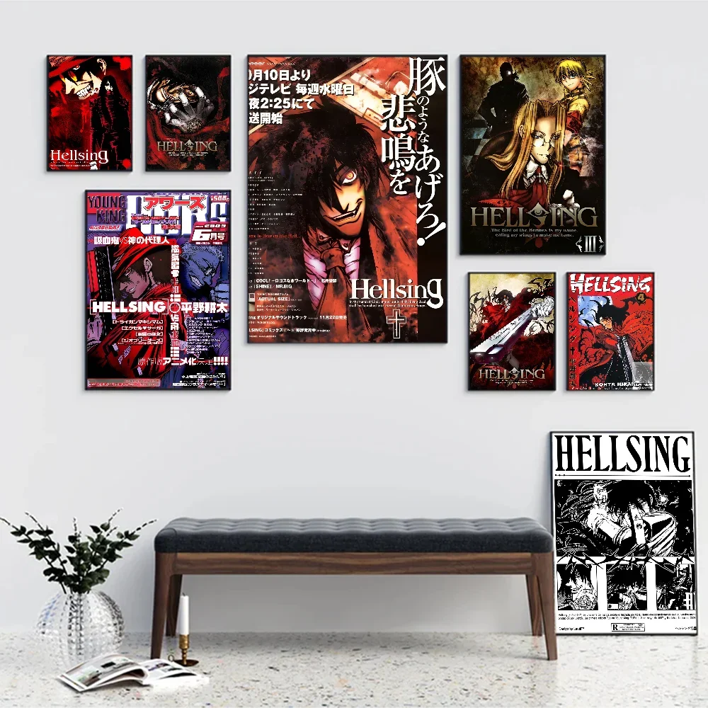 Anime Hellsing Vintage Posters Sticky Retro Kraft Paper Sticker DIY Room Bar Cafe Kawaii Room Decor