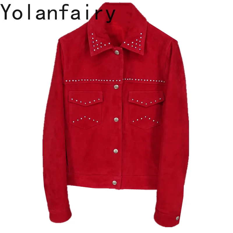 YOLANFAIRY 100% Genuine Leather Jacket Women Fashion Real Sheepskin Leather Coat Women Clothes Spring Autumn Short Jackets 2026