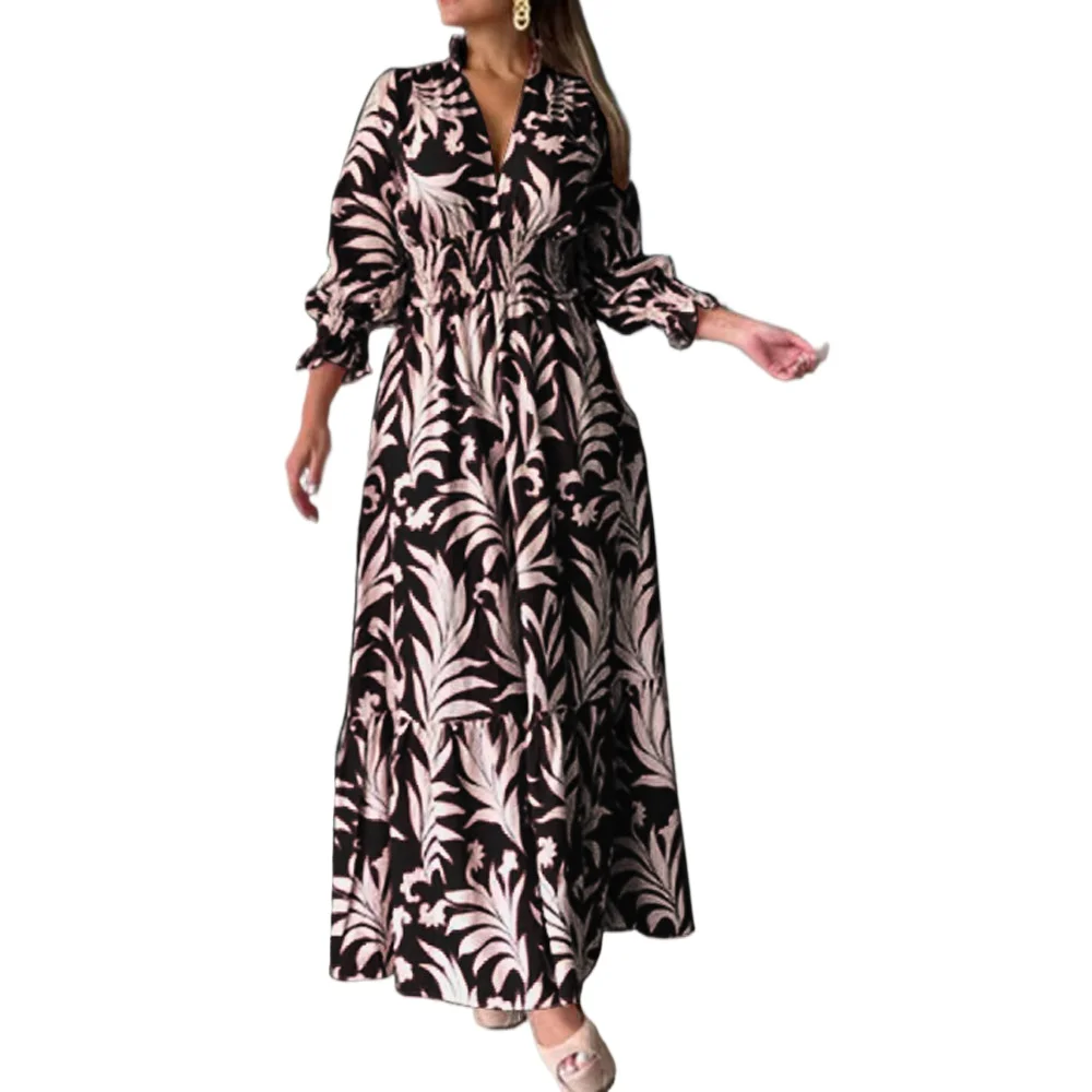 

Spring 2025 Boho Maxi Dresses Women Vintage Floral Printed Evening Party Dress Ladies Elegant Long Puff Sleeve Shirt Dress