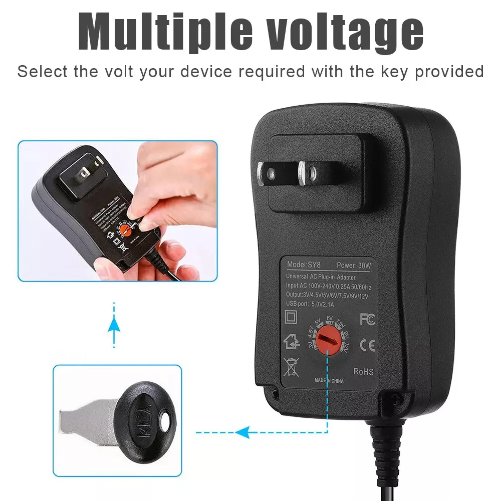 Power Adapter Universal Adjustable Voltage Power Supply AC/DC Adapter EU/US/AU /UK  Plug Charger 8Tip 30W image 6