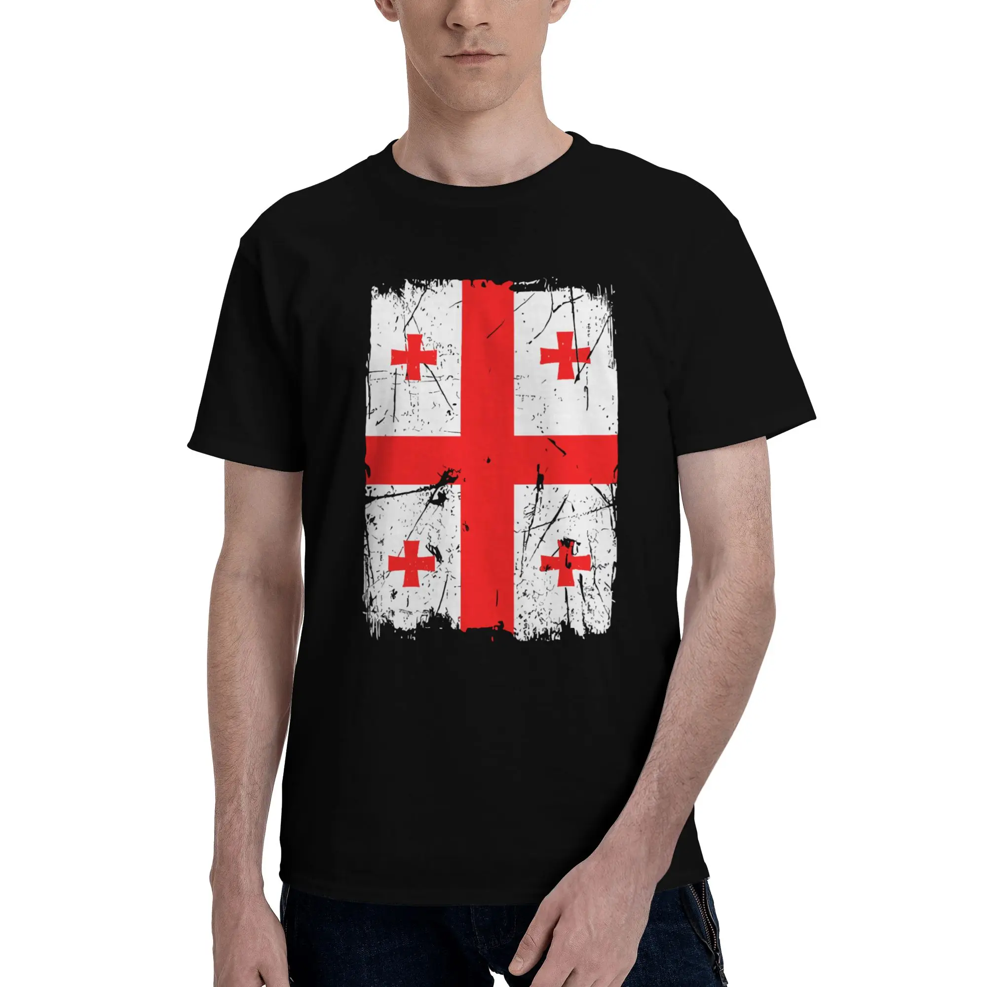 Retro Georgia Flag Lazy Style Reversible T-shirt Simple Casual Cotton Tee