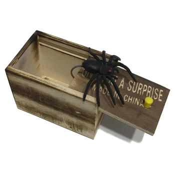 고무 거미 트릭 상자 재미있는 나무 공포 상자 수제 나무 팝 공포 서프라이즈 상자 농담 장난감 할로윈 거미 상자