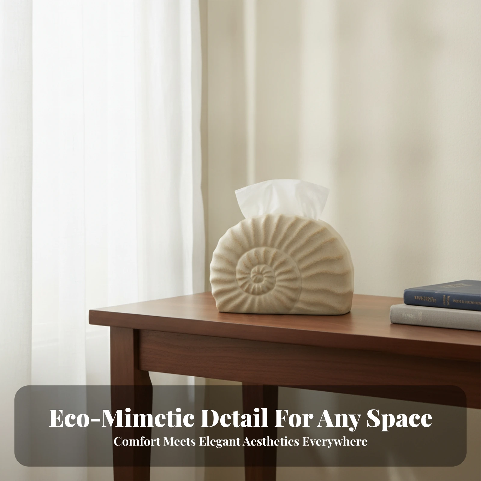 Spiral Shell Tissue Holder Sculptural Shell Tissue Box Cover Home Decor Accessory Textured Light Beige for Tabletop