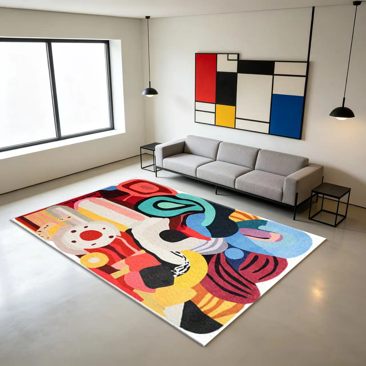 Colorful Multi-Color Abstract Art Carpet, Bold Graffiti Style, Modern Home Living Room Floor Decoration