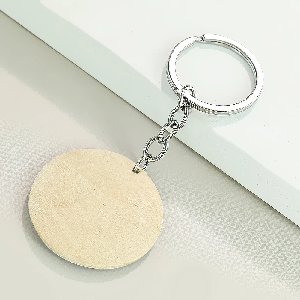 Solid Wood Round Piece Keychain Unprocessed Blank Can Be Printed Logo Simple Hometown Door Tags Schoolbag Pendant Accessories