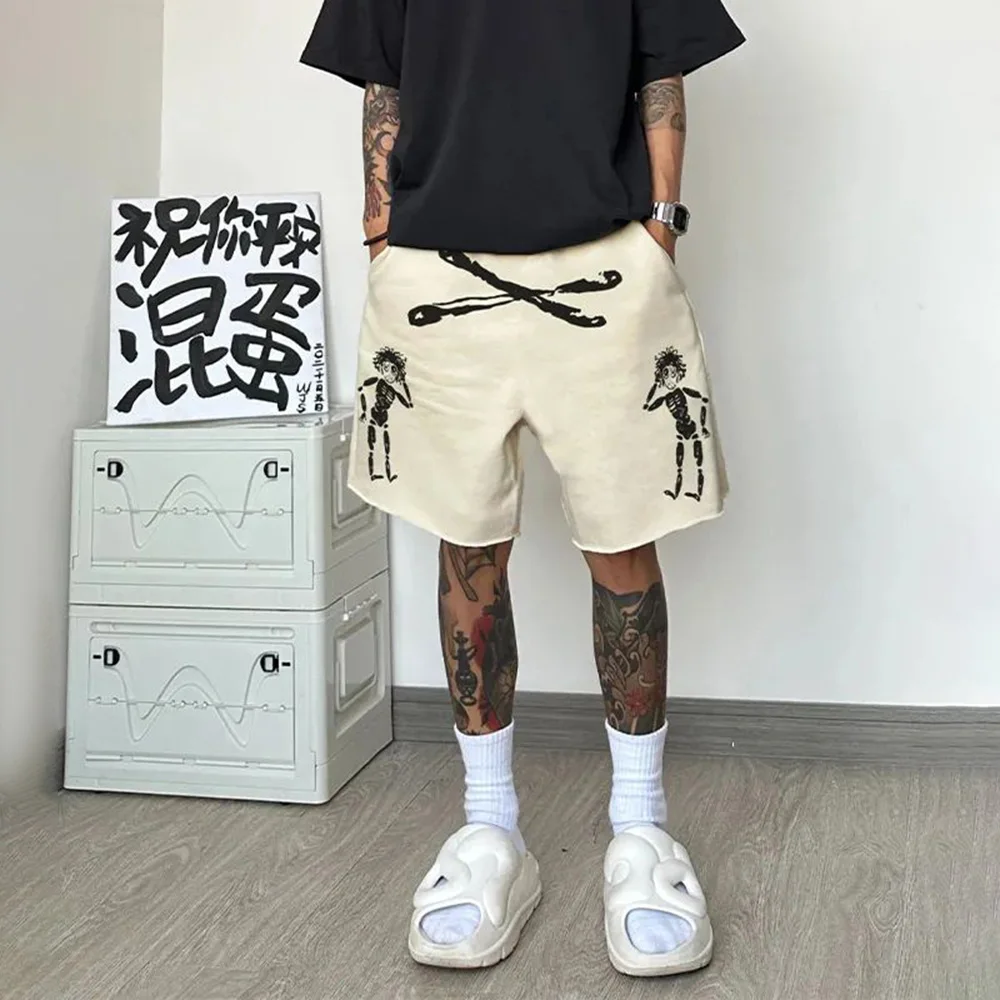 

Graffiti Shorts Mens Cartoon Y2K Print Hip-Hop Streetwear Trendy Sports Pants Baggy Casual Youthful Vitality Daily Shorts Summer