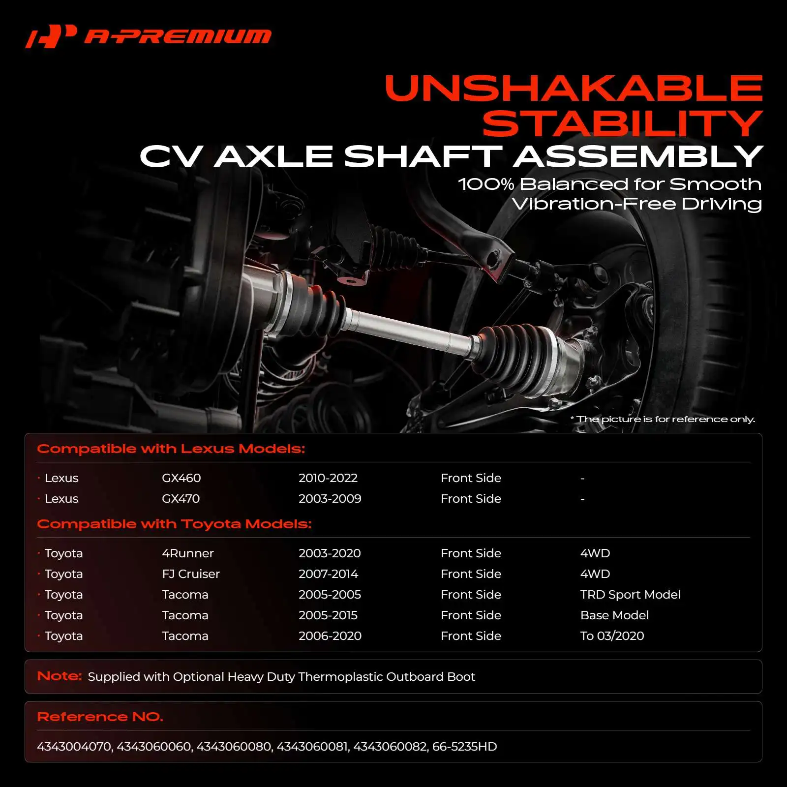 A-Premium Front CV Axle Assembly for Toyota Tacoma 2005-2020 4Runner 2003-2020 FJ Cruiser Lexus GX460 2010-2022 GX470 2003-2009