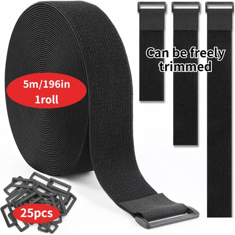 Reusable nylon zip tie with 25 built-in buckles for cable management, tool organization, and home storage