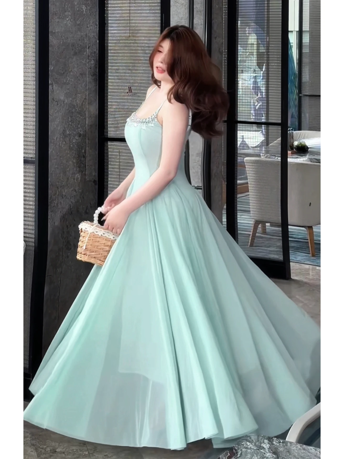 大きいサイズ 夏用 レディース ハイウエスト Aラインスカート ワンショルダー アイスブルー コーストビーチ バケーション メ ストラップドレス