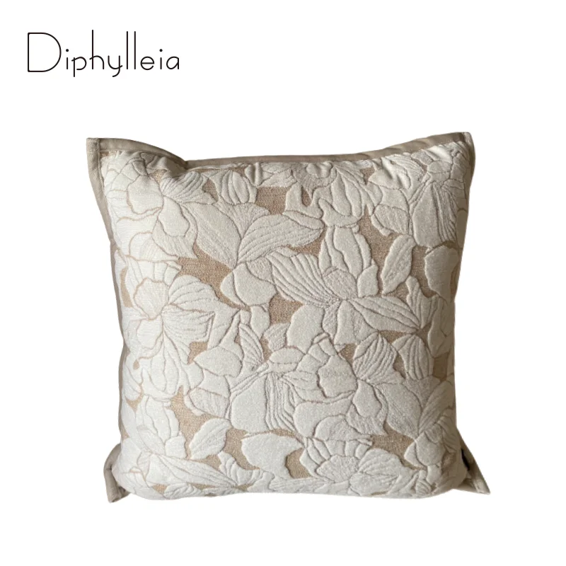 Diphylleia French Magnolia Floral Jacquard Cushion Cover Luxury Attitude Decorative Pillow Case 45X45cm For Mansion Villa Hotel