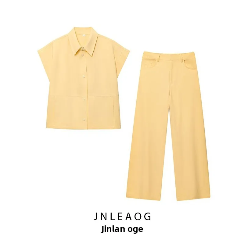 

ZBZA Весенние новые женские широкие брюки Faion Design Long Sve ort Sve Комплект из двух предметов на пуговицах Work orm School Un...