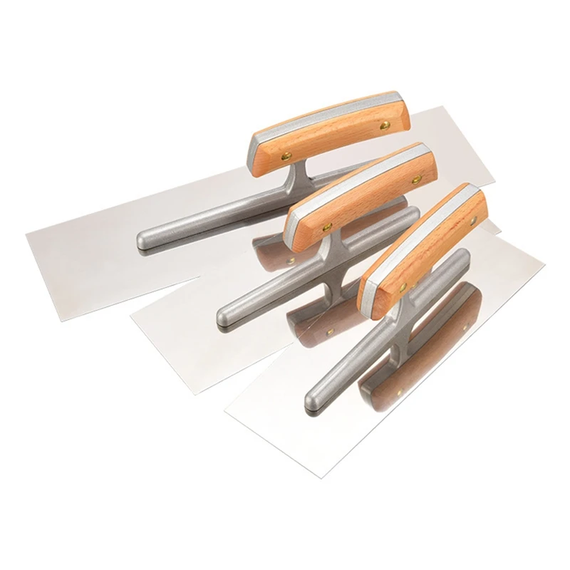 

3 Pieces Flat Drywall Trowel, Stainless Steel Plastering Trowel, Masonry Finishing Trowel Sets With Wood Handle