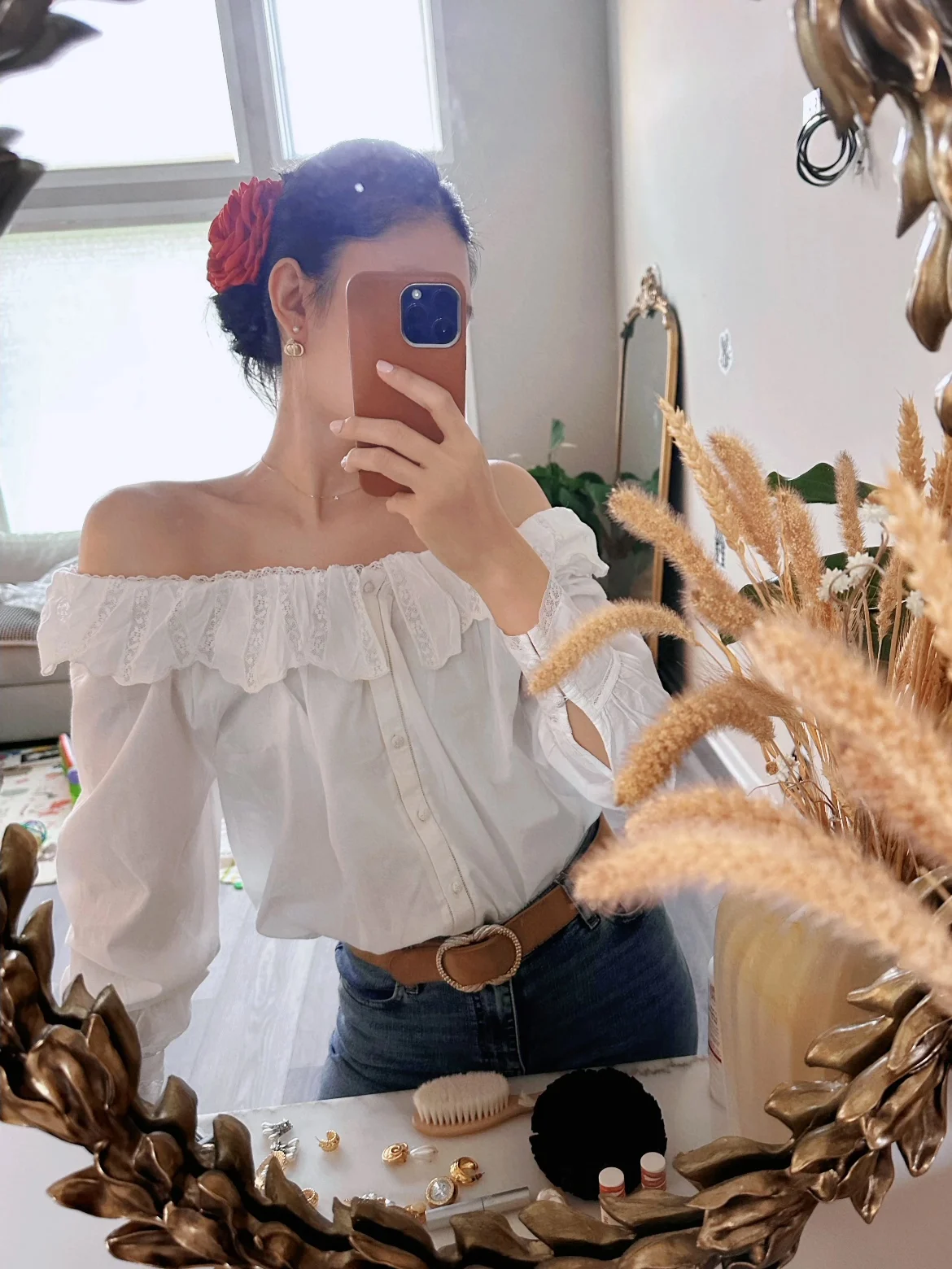 

Sweet Lace Trim One oulder Long Sve White irt Autumn Winter Ele Sle Women's Premium Quali Breathable Cotton Bl...