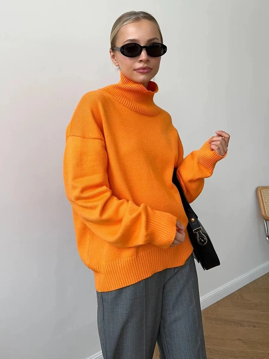 Loose High Ne Pure Color Knitted Sweater Autumn Winter New Sle Women's Faion Straight Cut Long Sve Crew Ne Sweater