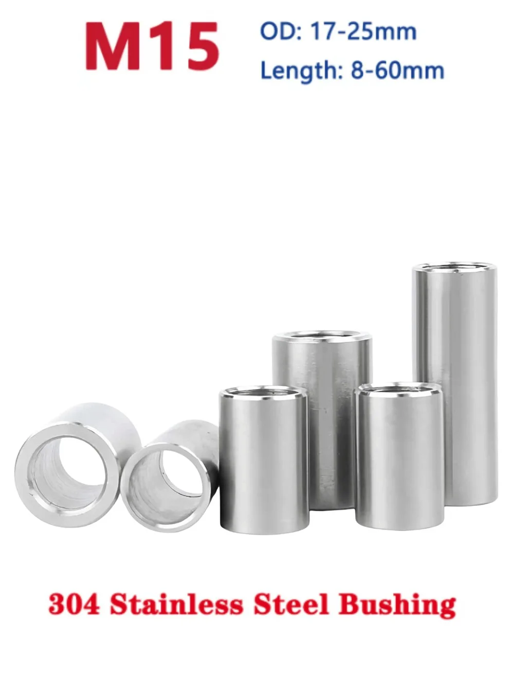 M15 304 Stainless Steel Bushing Washer Gasket Unthreaded Round Hollow Standoff Spacer Sleeve OD 17 18 20 22 25mm 8-60mm Hardware