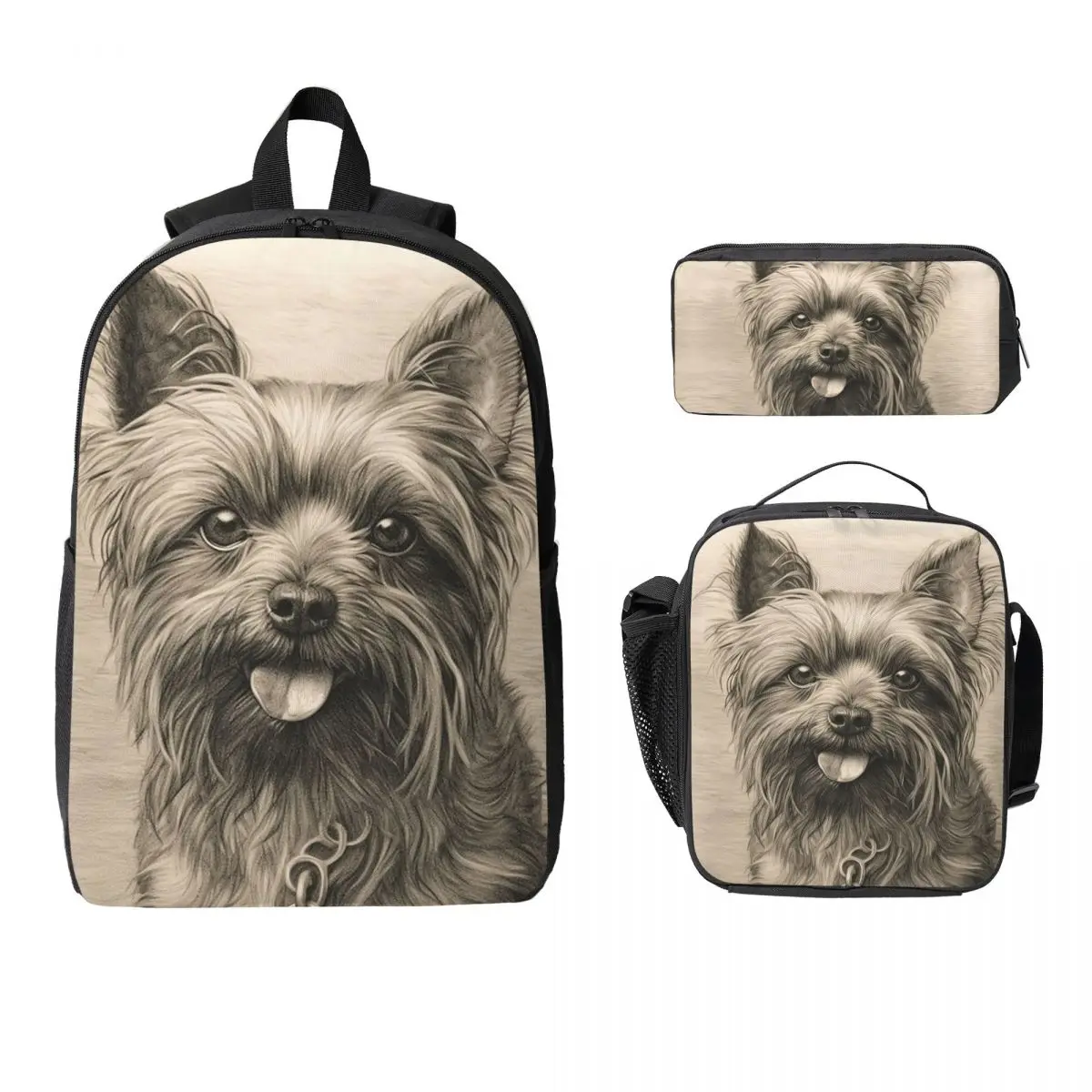 

The Adorable Yorkshire Terrier Dog Backpack Boys Girls BookBag School Bag Shoulder Bags 3ps Insulated Lunch Bag Pencil Case